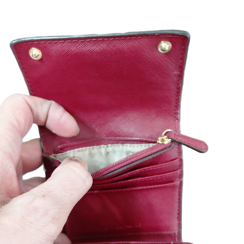 Michael Kors Wallet Small Burgundy Saffiano Leather Tri-fold - Picture 7 of 10